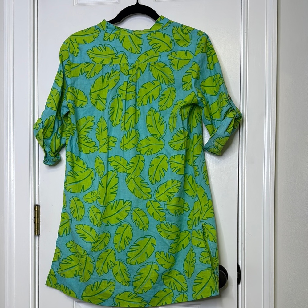 Hatley Green and Blue Cuffed Sleeve Mini Dress/Cover Up 100% Cotton - Picture 7 of 8